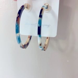 NEW Hoop 2 inch Earrings Blue/White Tortoise